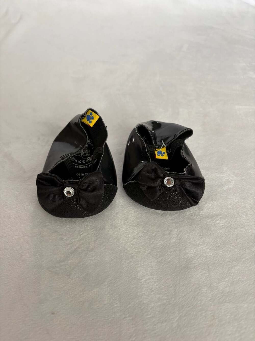 Build-A-Bear Workshop Black Patent High Heel Dress Shoes with Bow and Rhinestone